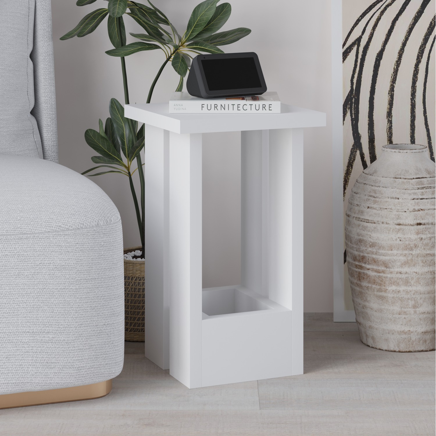 Rackhams White Tasos Square Side Table Nightstand (W) 30Cm - Image 3