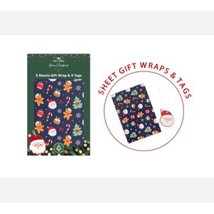 Navy Christmas Gift Wrap Sheets with Tags pack5 Pack of 60