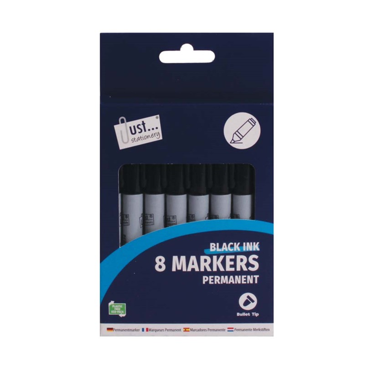 8 Pack Permanent Marker Pens Black Ink Bullet Tip Just Stationery - EcoPack - Image 5