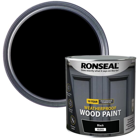 Ronseal 10 Year Weatherproof Wood Paint Black Gloss 2.5 litre
