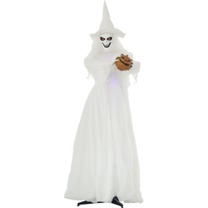 Halloween White Witch, Pumpkin Head, Skeleton Ghost, Light-Up Eyes