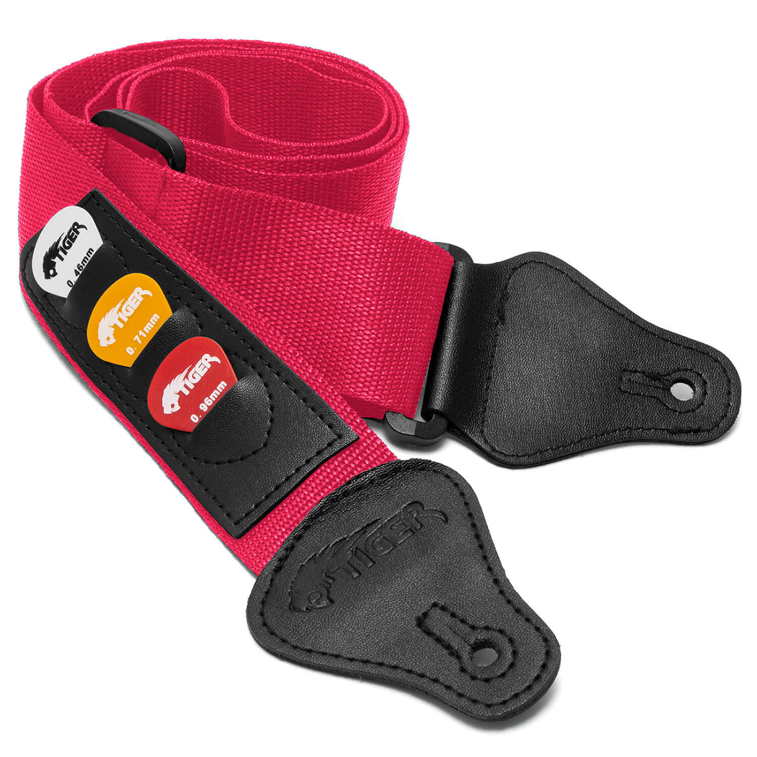 Tiger STP4-PK Guitar Strap with Pick Holders and Picks | For Classical, Electric, Bass and Acoustic Guitars - Pink - Image 2
