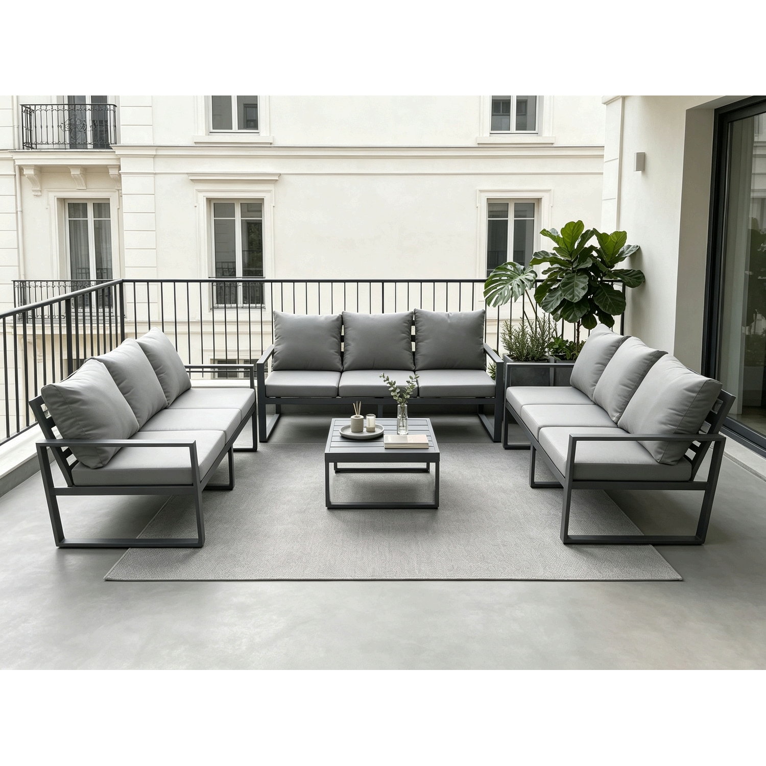 Fimous Dark/Grey Aluminium 9 Seater Outdoor Garden Furniture Set Patio Lounge Sofa With Square Coffee Table Conservatory Set - Image 2