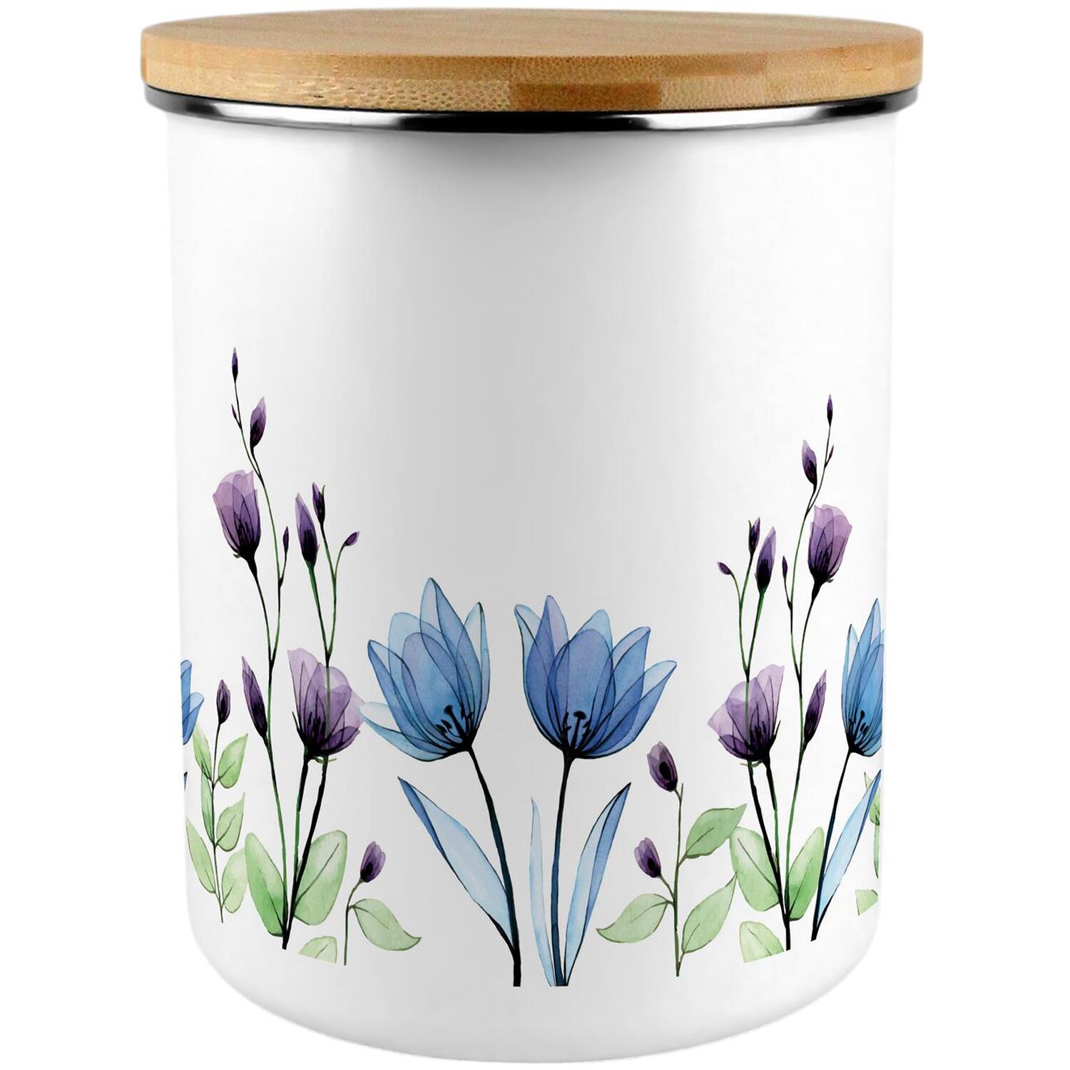 B&Q - Blooming Lovely Flowers Storage CanisterBlue & Purple Floral Large Enamel Kitchen Storage Container Gift - Image 3