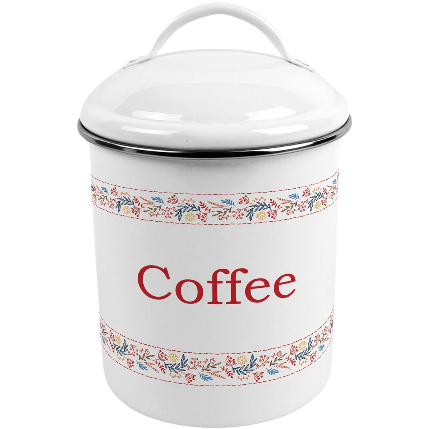 Purely Home Floral Embroidery Coffee Canister - Metal Kitchen Storage Container - Red