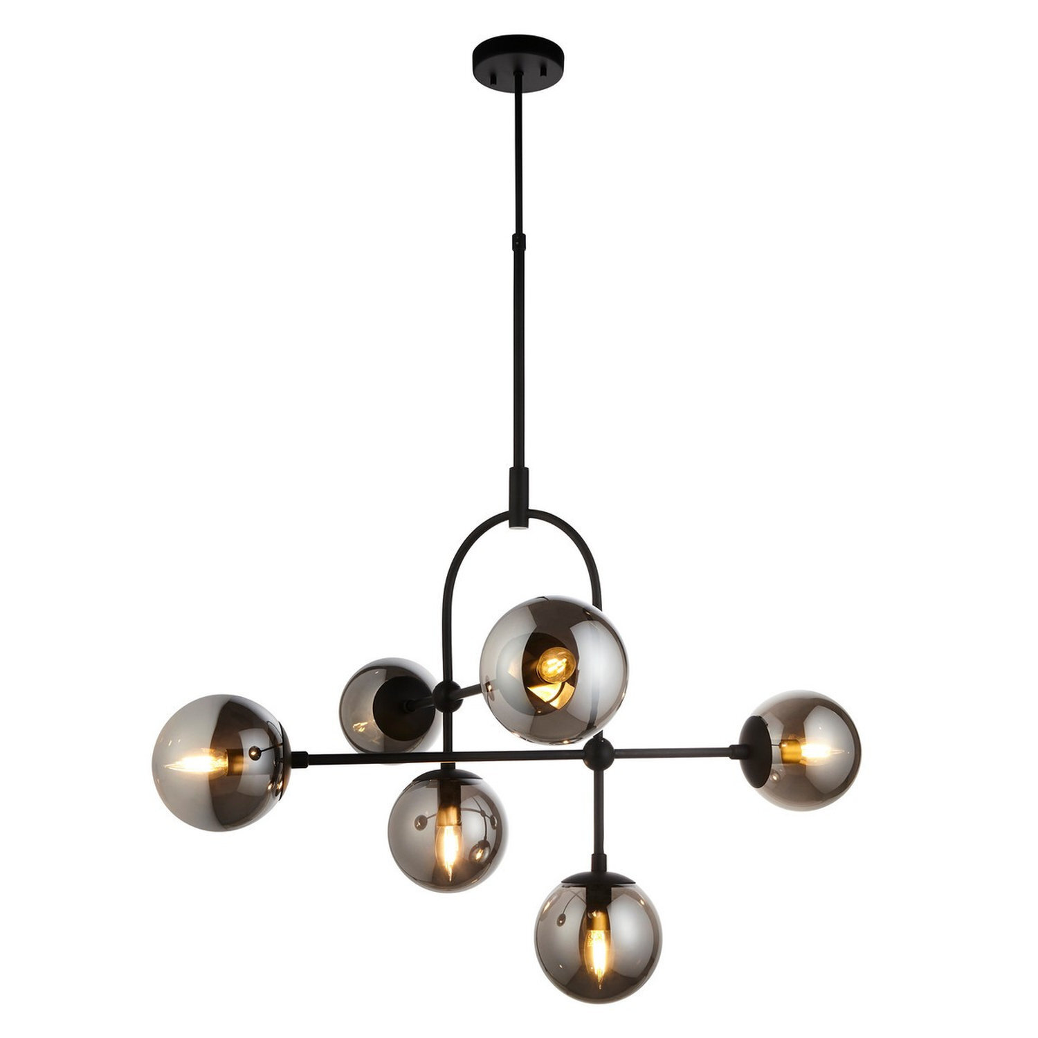 Merano Trieste Globe Pendant Ceiling Light - Matt Black - Smoked Mirror Glass - Image 3