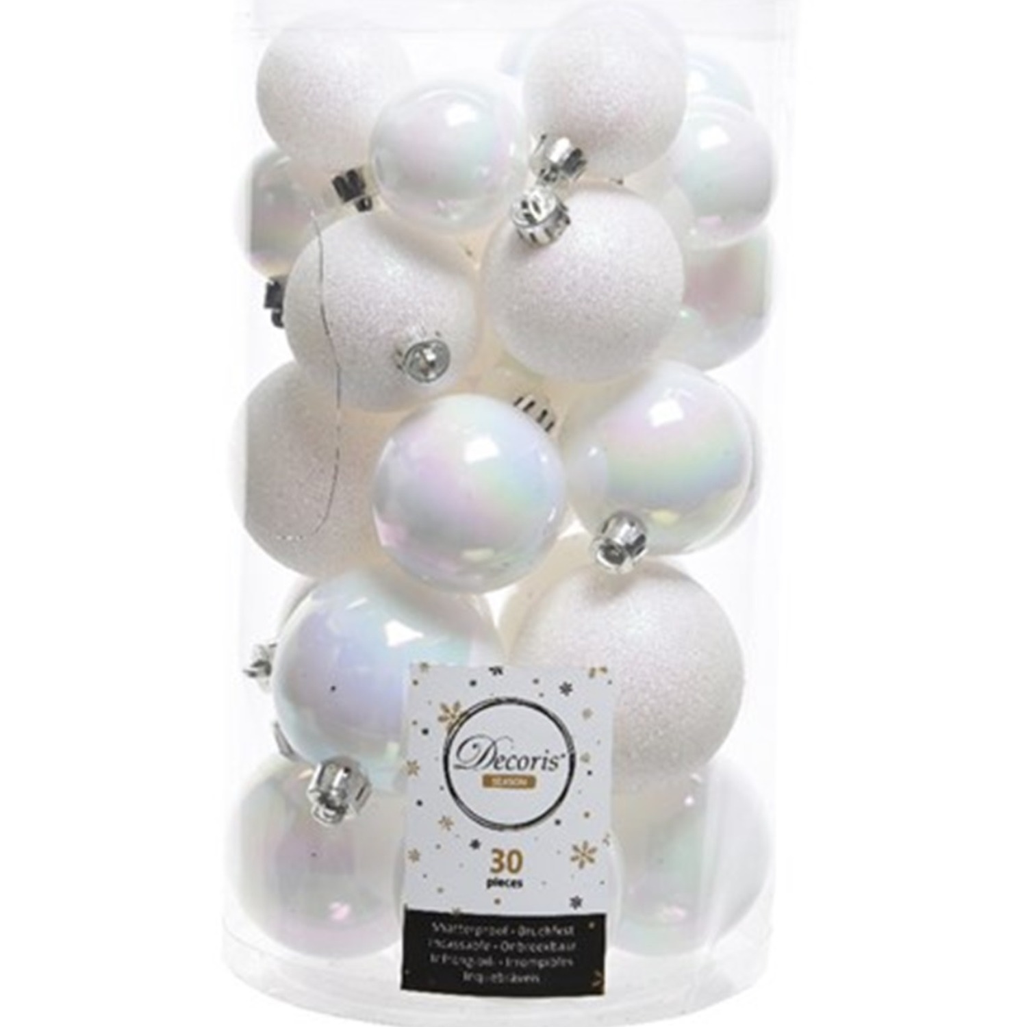 30 White Iris Christmas Tree Baubles - White / 1