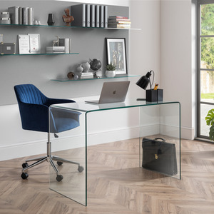Kahlo Velvet Swivel Office Chair Blue