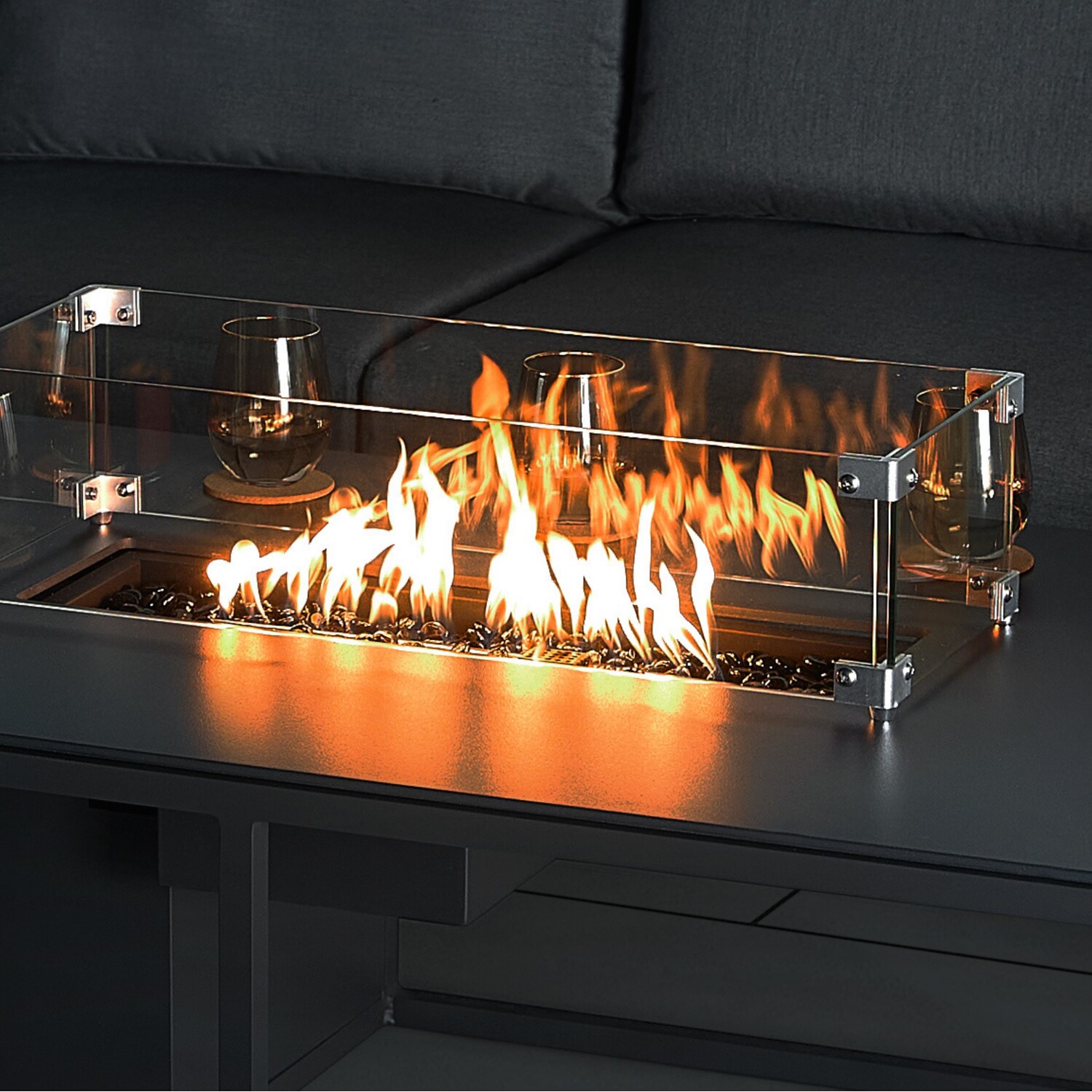Aruba Outdoor Fabric Corner Sofa With Fire Pit Coffee Table - Grey