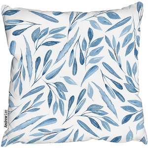 Watercolour Blue Branches With Leaves Cushion