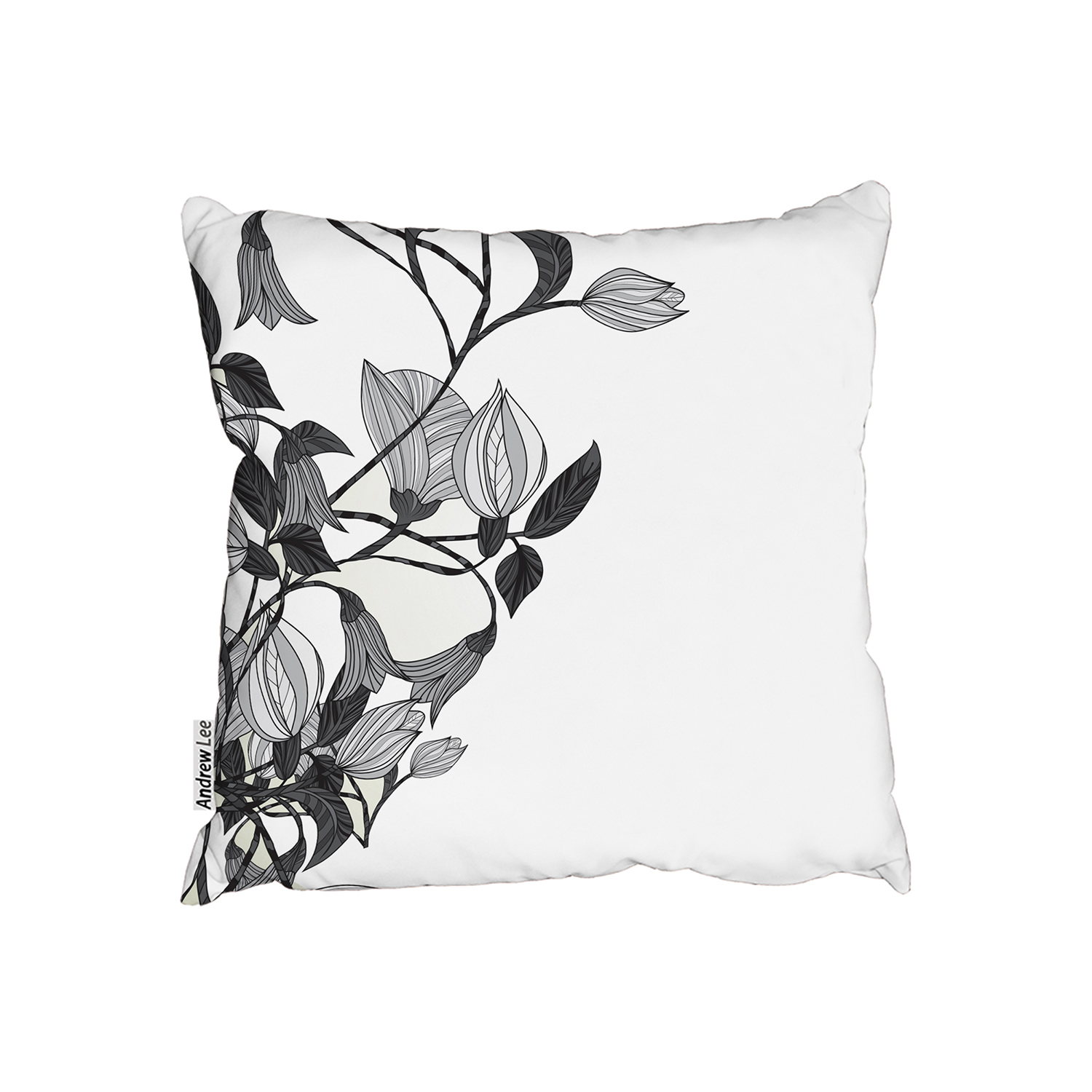 Black  White Flower Illustration Cushion - White / 60cm