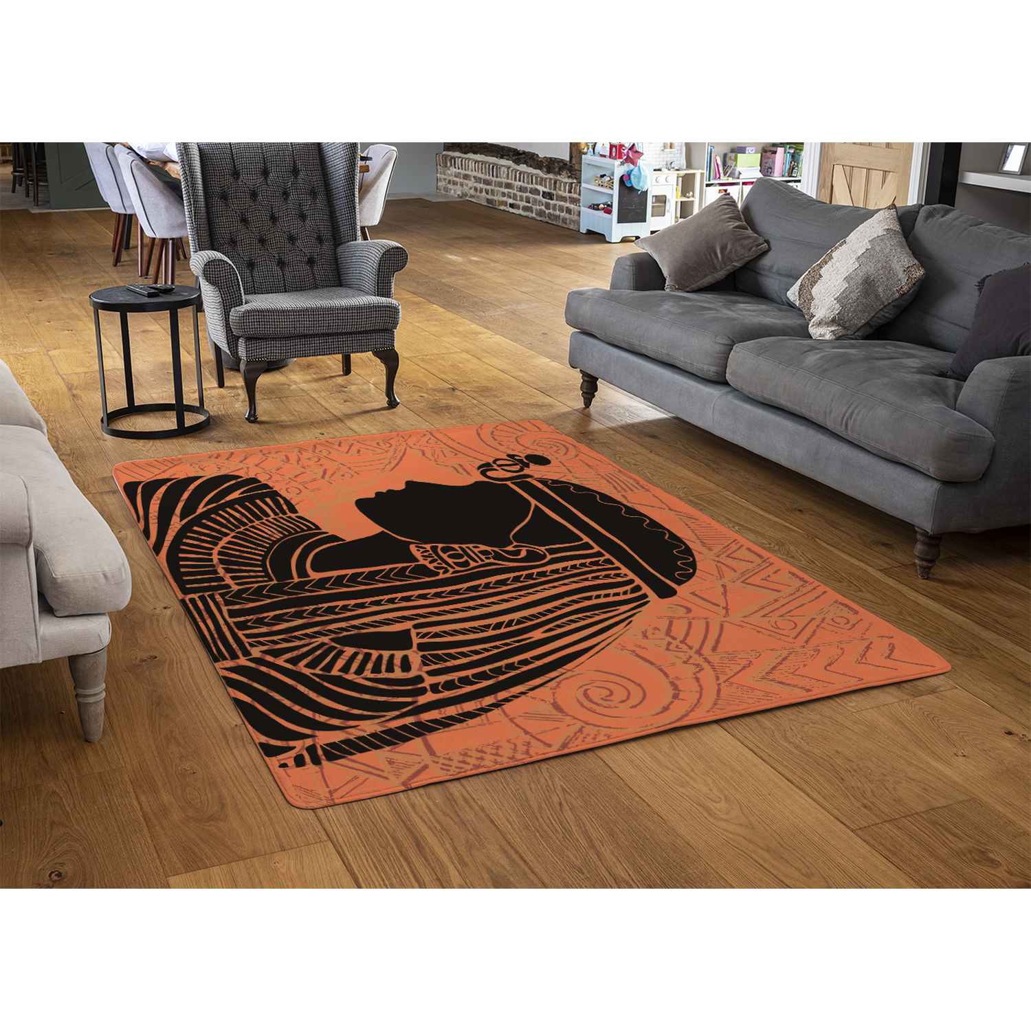 Egyptian Women On Orange Rug - Orange / 150cm thumbnail