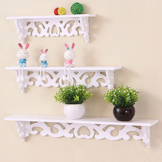 3PCS Floating Wall Shelves Dispaly Hanging Storage Unit Rack White Home Decor