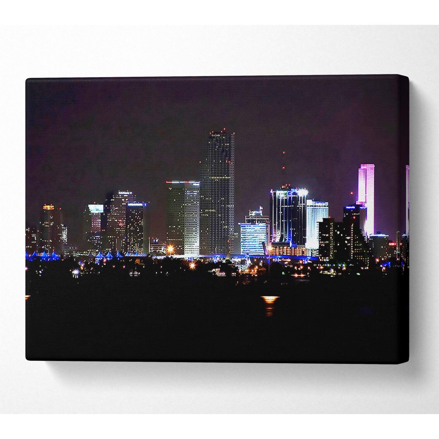 Wallart-Direct - Miami City Lights Canvas Print Wall Art - Yellow / 101.6cm thumbnail
