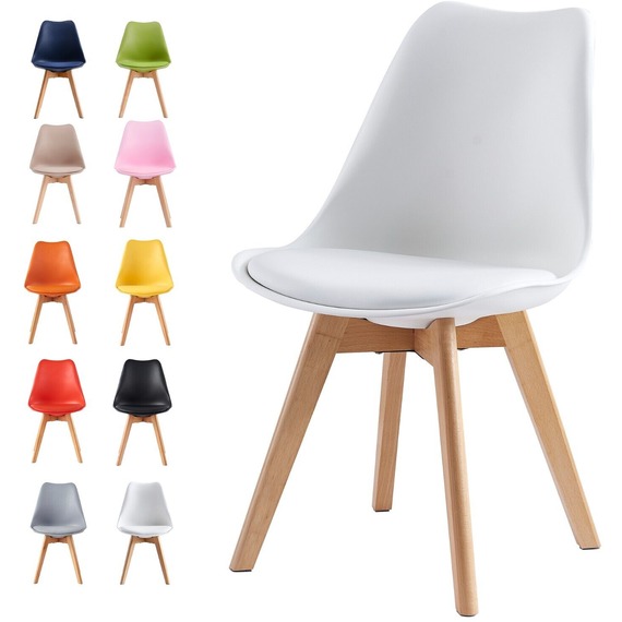 Set of 4 Dining Chairs with Solid Wooden Legs and Seat Cushion Pads - Eva