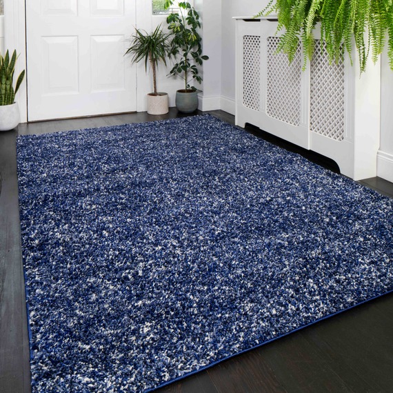 Super Soft Navy Blue Mottled Shaggy Area Rug