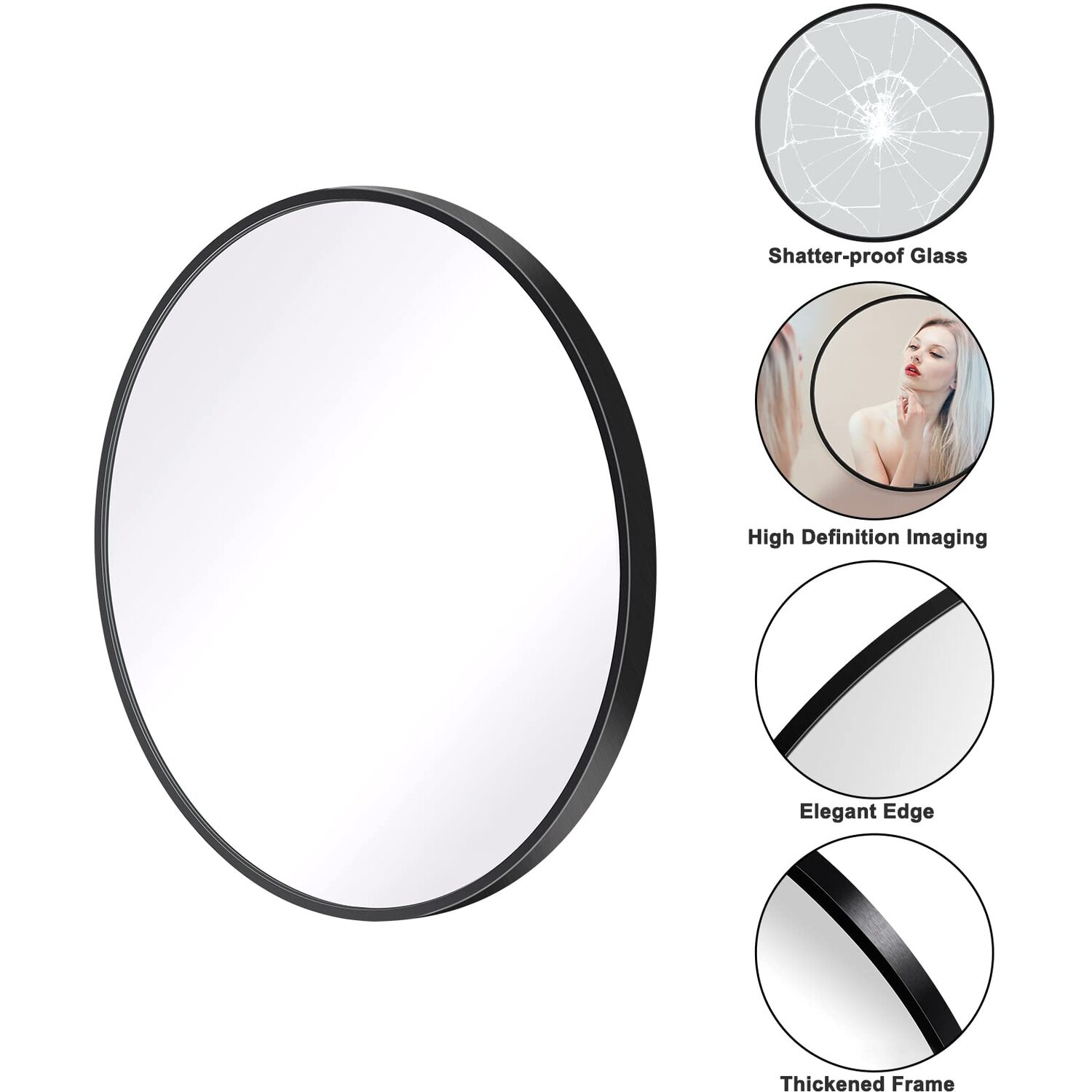 NAMIP - Round Wall Mirror with Aluminium Frame - Black / 60cm thumbnail