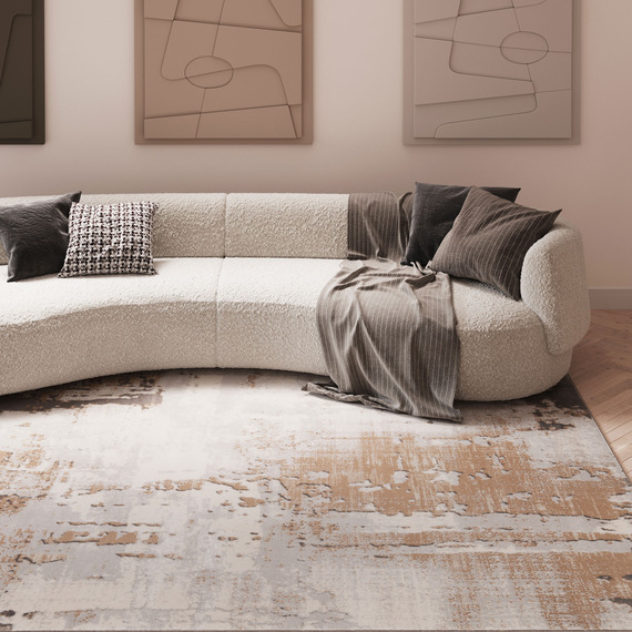 Warm Greige Modern Distressed Abstract Area Rug