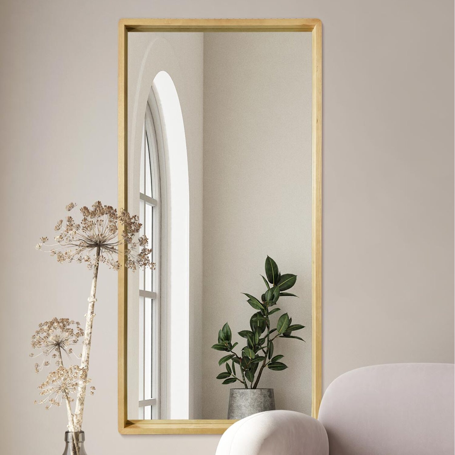 Naturalis Solid Oak Rounded Corner Leaner Wall Mirror - Brown