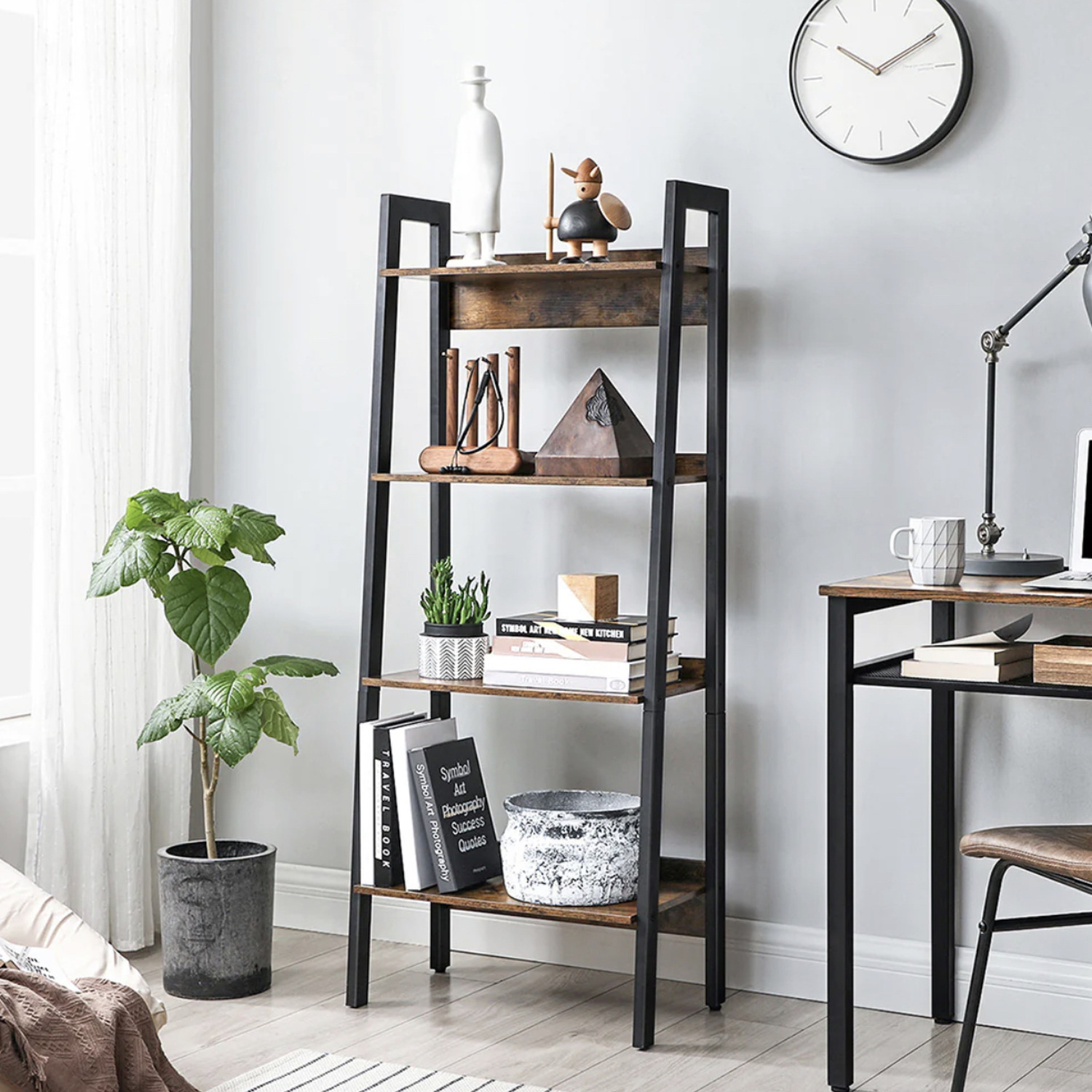 Rustic Storage Ladder Bookcase - Brown thumbnail