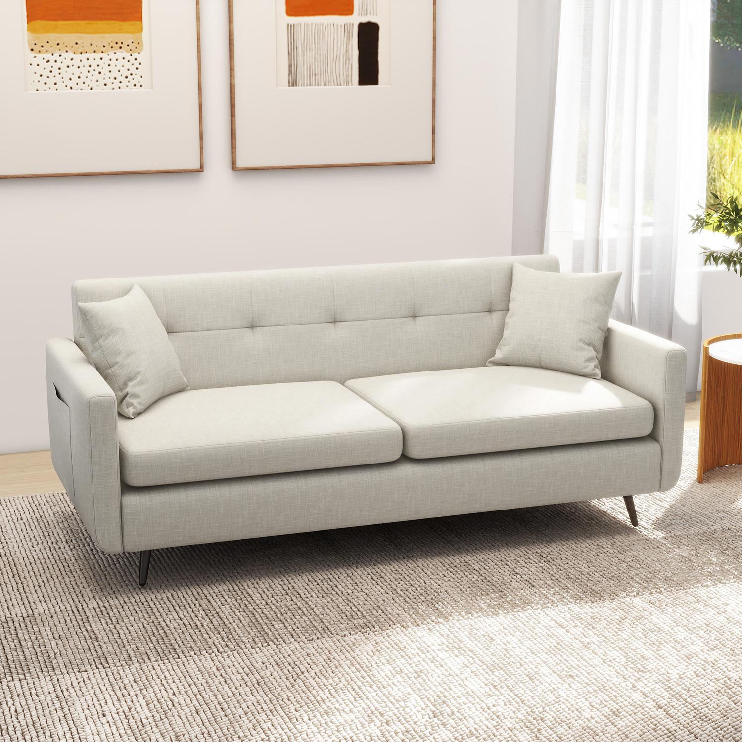 HOMCOM Sofa 2 Seater Loveseat Sofa with Storage Pockets and Pockets