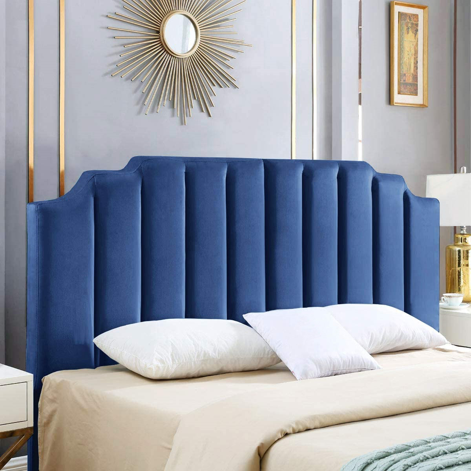 Simply Eleganza - Rincon Plush 26 inch Strutted Headboard - Blue / Single thumbnail