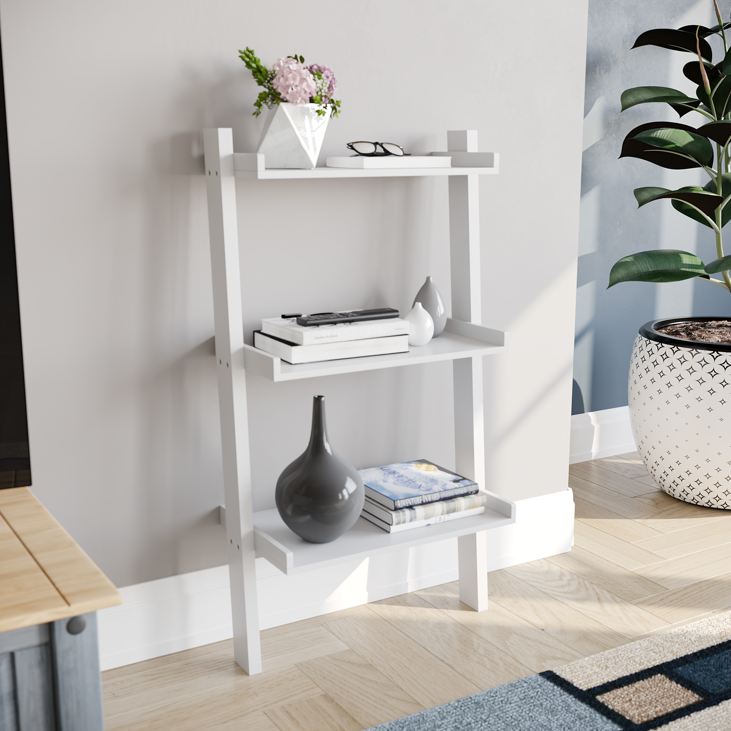 York 3 Tier Ladder Bookcase - White