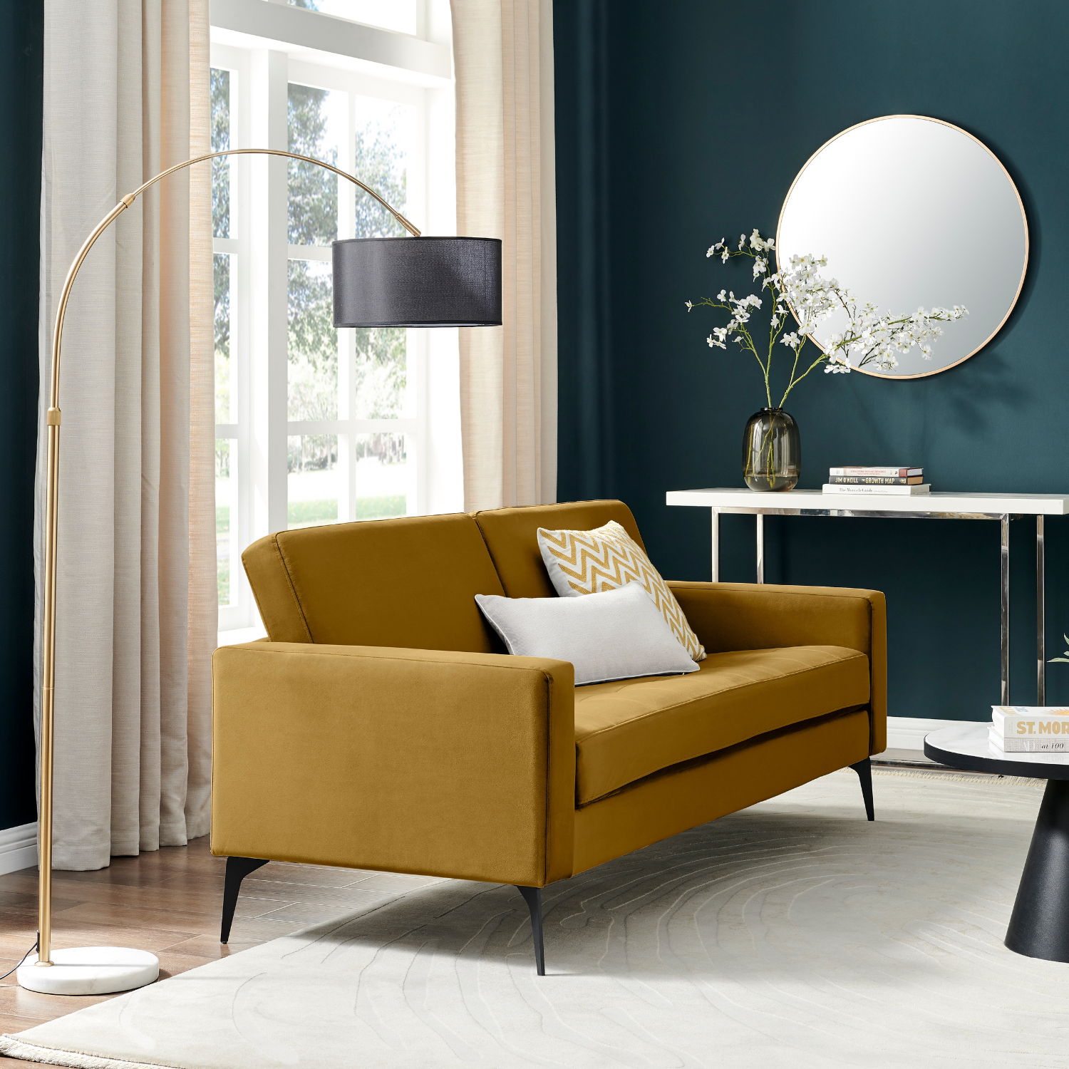 Ralph Modern Velvet Upholstered 3 Seater Sofa - Mustard Yellow