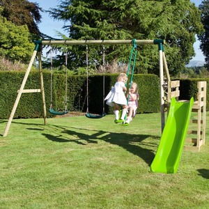 Wooden Triple Swing Set with Glider and Slide - Neptune