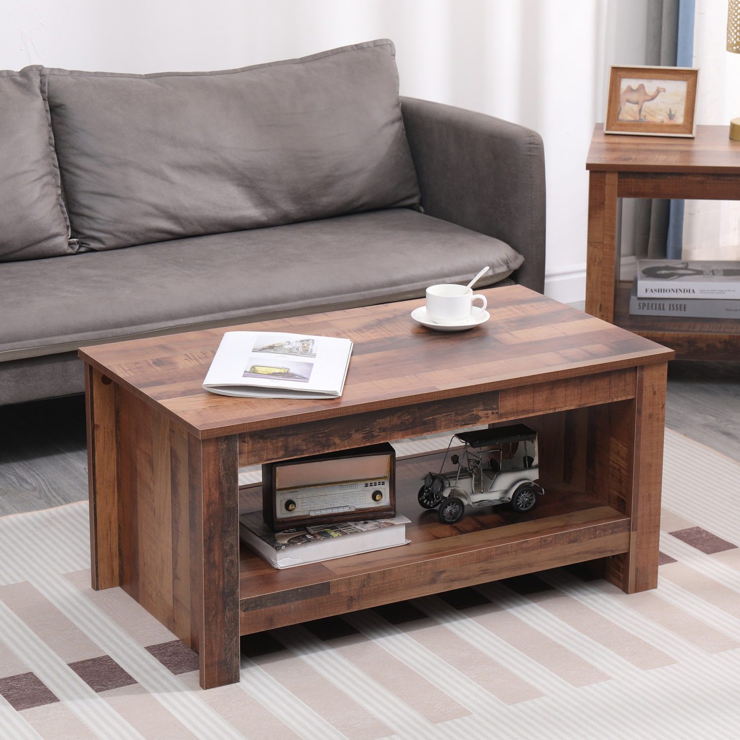 HMD Simple Coffee Table with Storage Bottom Shelf