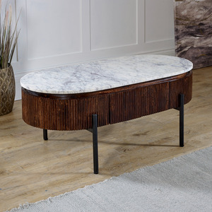 Luxor Mango Wood Rectangular Fluted Coffee Table With Marble Top  Metal Legs