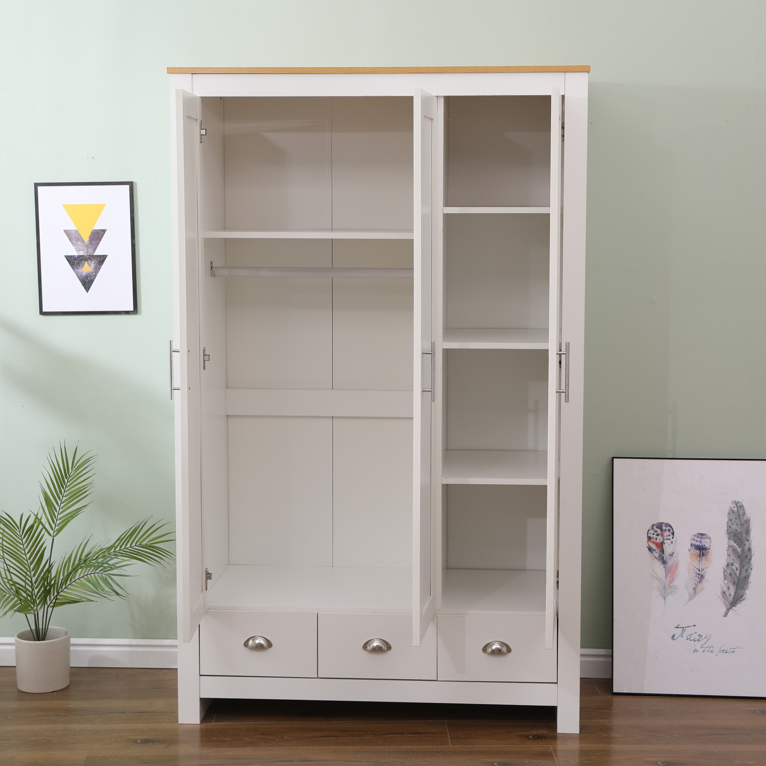 Hmd 3 Door 3 Drawer Wardrobe - White Oak