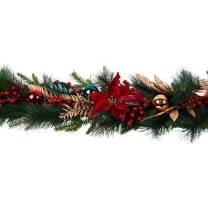 Traditional Red Berry Poinsettia Garland