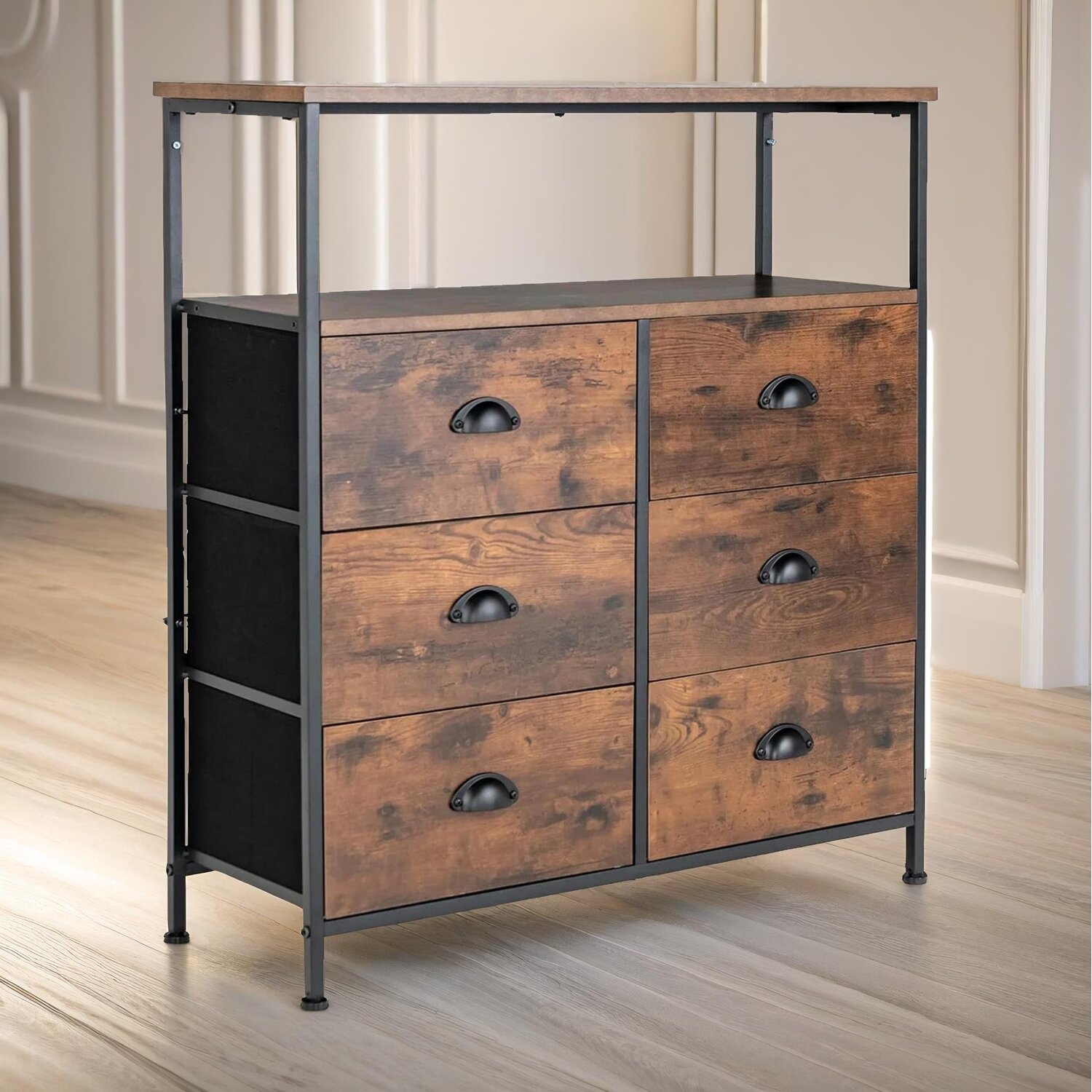Industrial Bedroom Chest Of 6 Drawers - Brown
