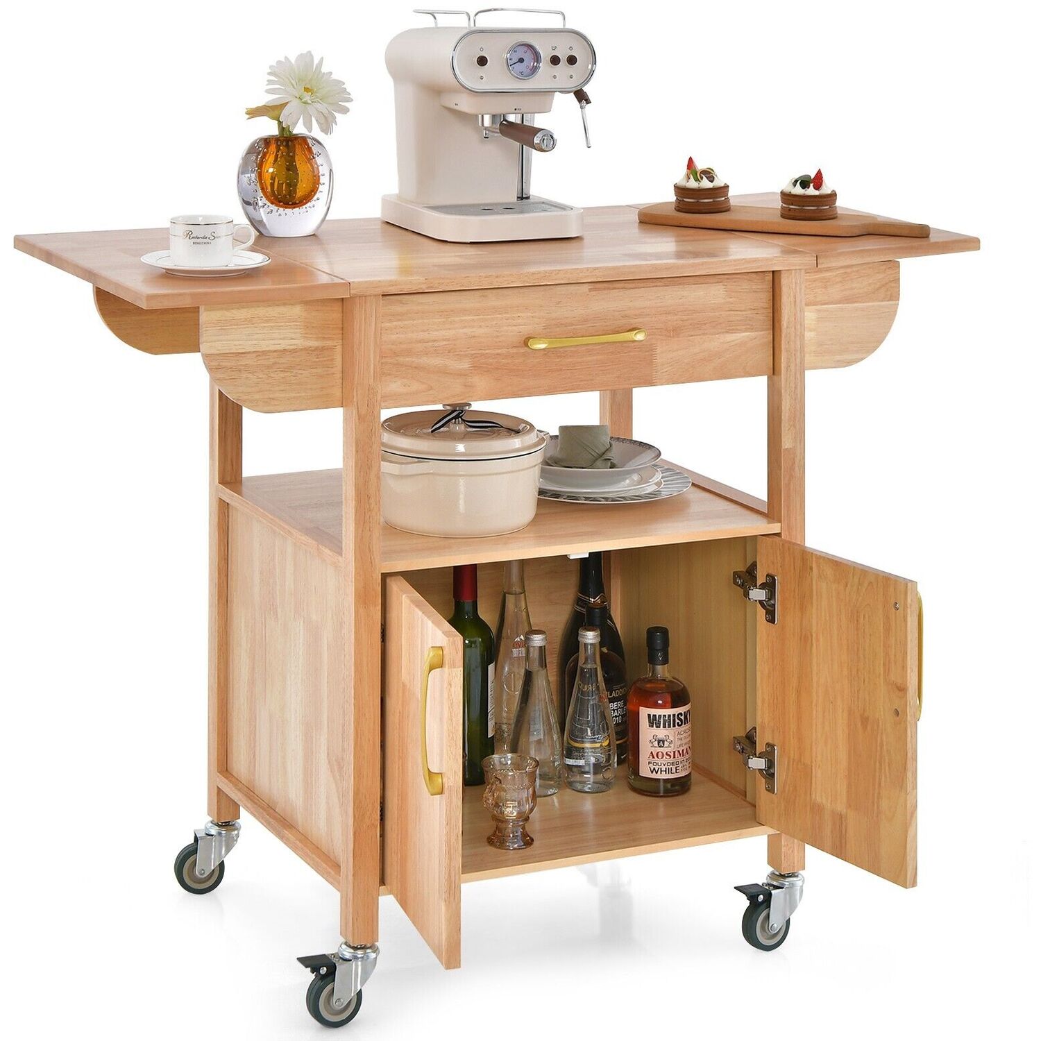 Drop Leaf Kitchen Storage Trolley - Natural