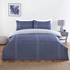Hudson Microfibre Polyester Check Complete Duvet Set With Pillowcase