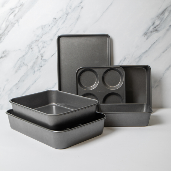 6pc Non-Stick Bakeware Set 2 Trays, Loaf Tin, Yorkshire Pan  Roasting Pans