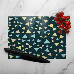 Yellow  Blue Triangles Glass Chopping Board-large