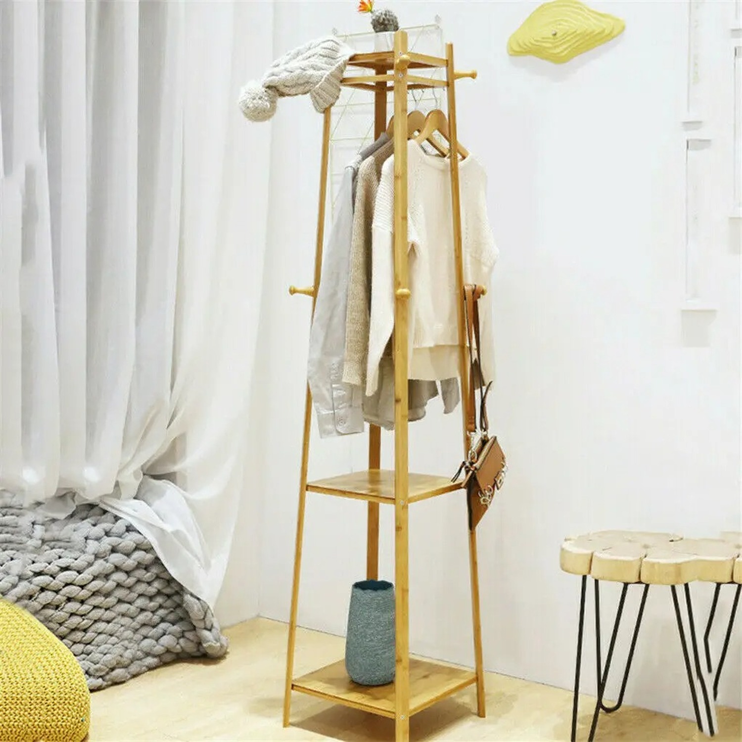 Long Pyrmid Rack Pyramid Bamboo Coat Rack