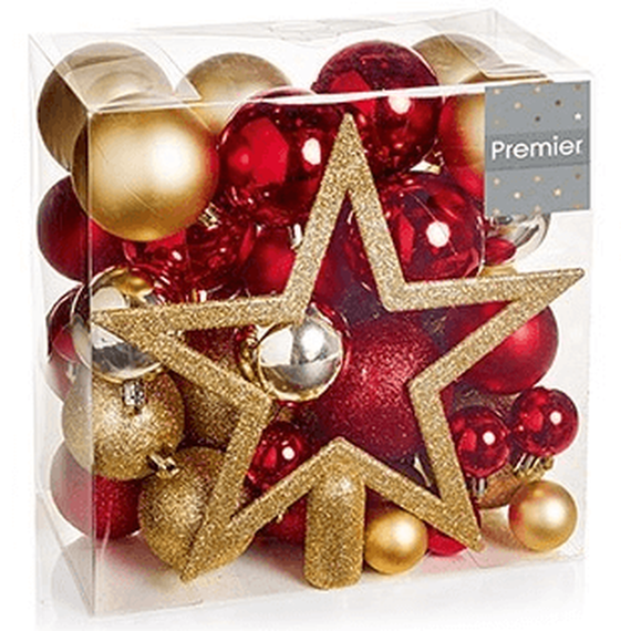 50 Piece Christmas Bauble Set With Star Ornament