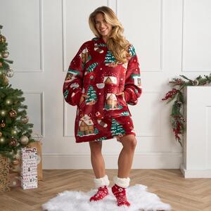 Christmas Print Sherpa Hoodie Blanket