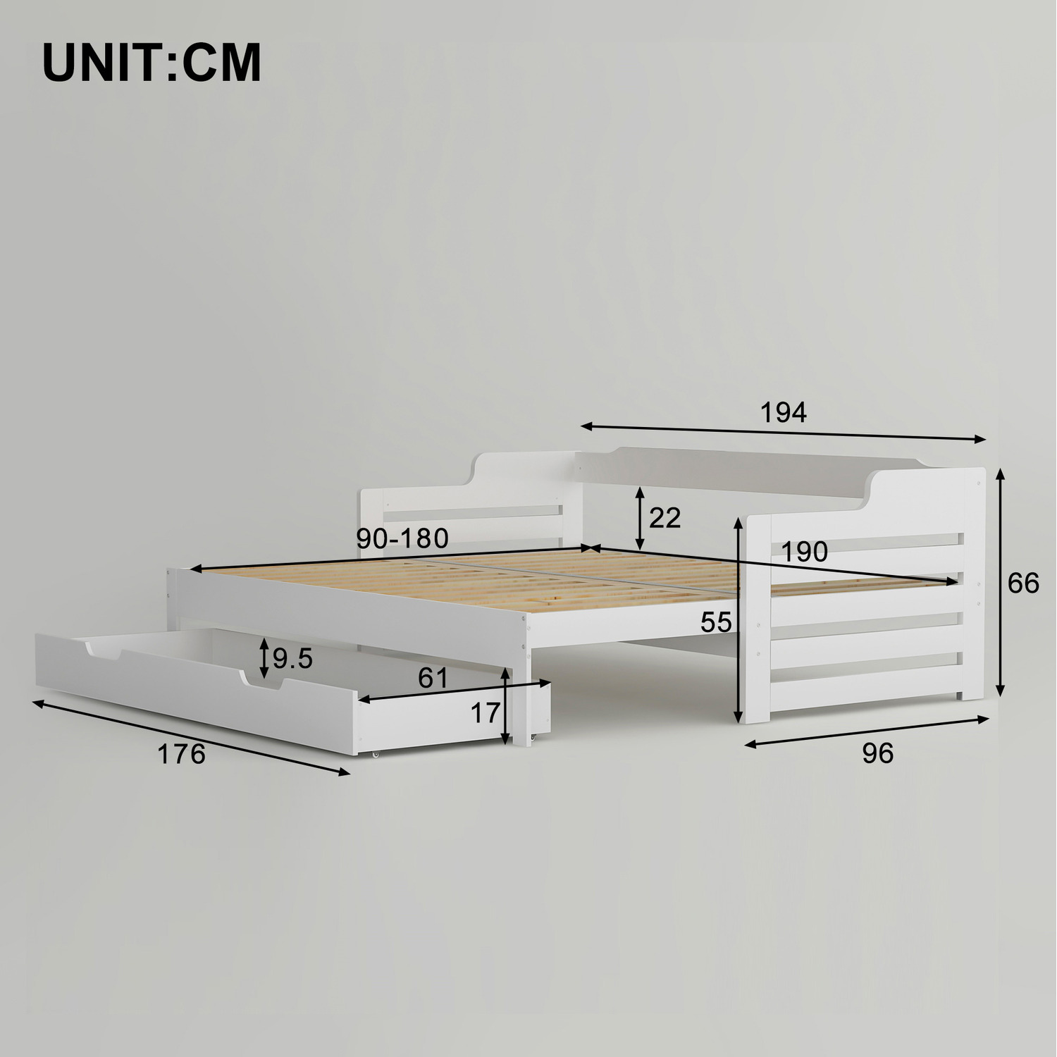 Daybed Trundle And Drawer Cabin Bed Single Guest Bed Sofa Bed - White