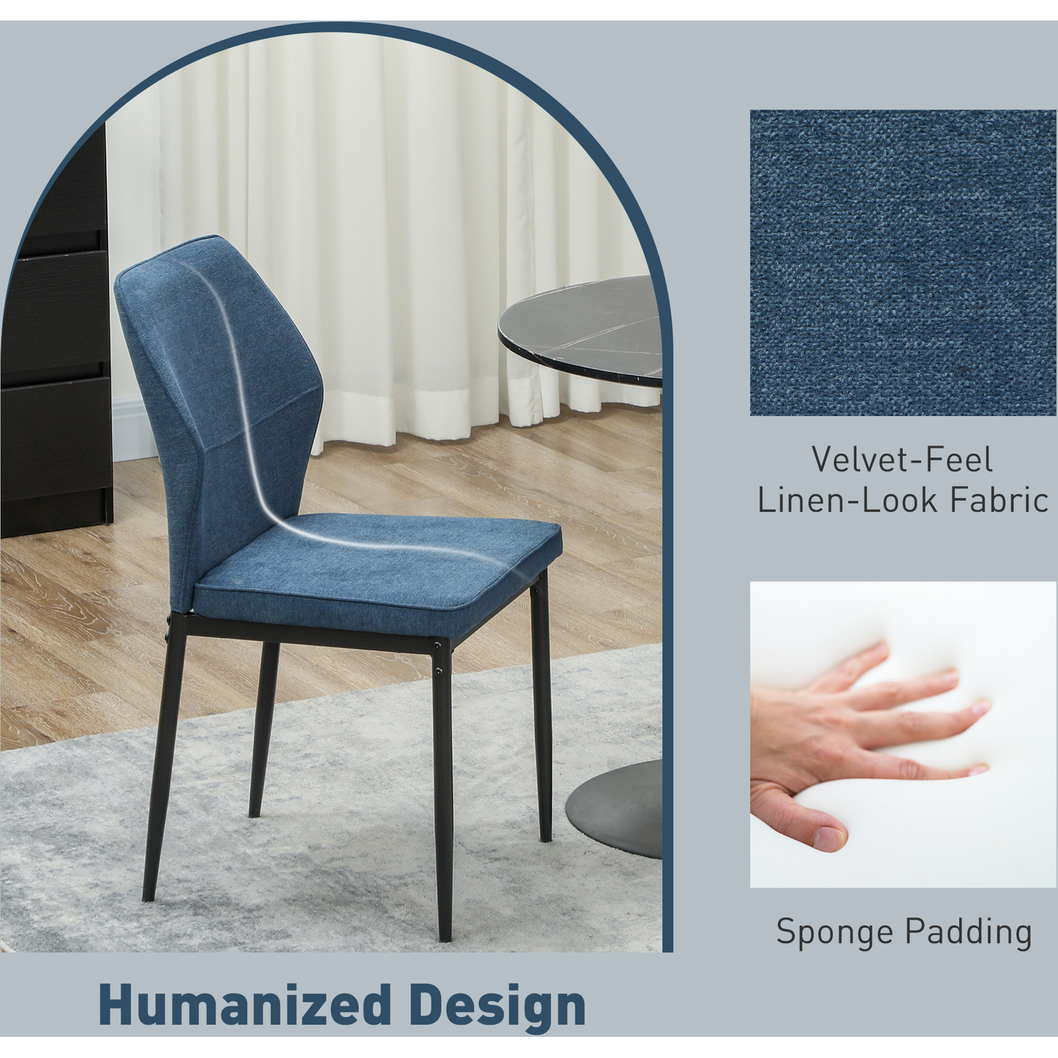 HOMCOM Modern Dining Chairs Set of 2 with Padded Seat Curved Back