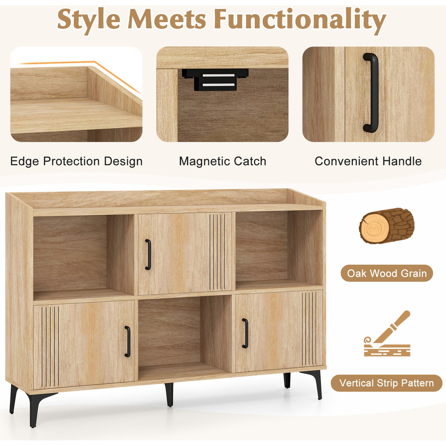 Sideboard Storage Cabinet Buffet Table - Brown