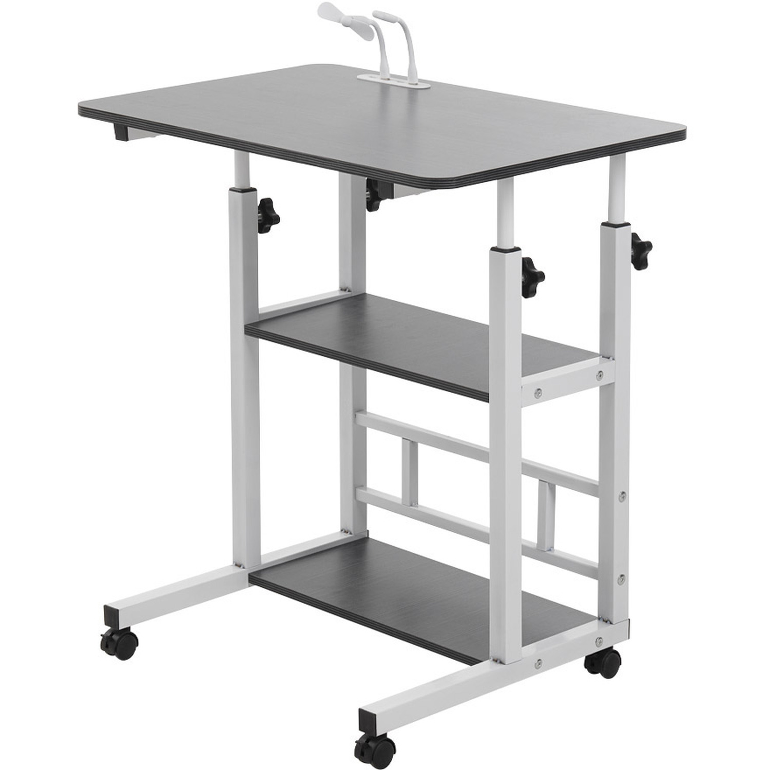 Livingandhome Height Adjustable Mobile Overbed Table With Wheels - Black
