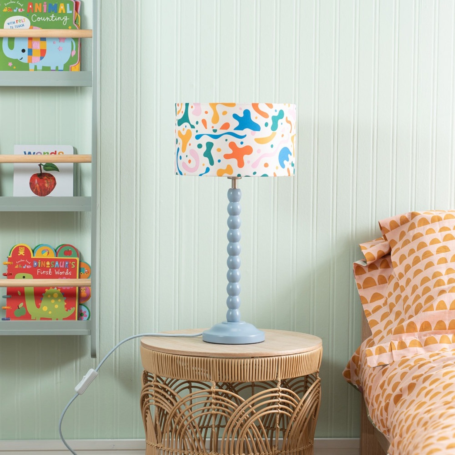 Image of Blue Bobbin Stem Table Lamp with&hellip;