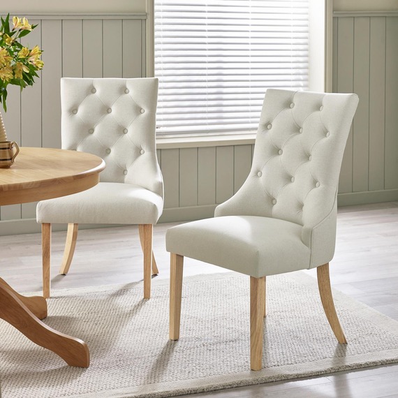 2x Belgravia Beige Fabric Dining Chairs With Oak Effect Legs