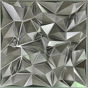 3D PVC Wall Panel Faceted Diamond Design Brushed Silver 500x500x1mm Pack of 4