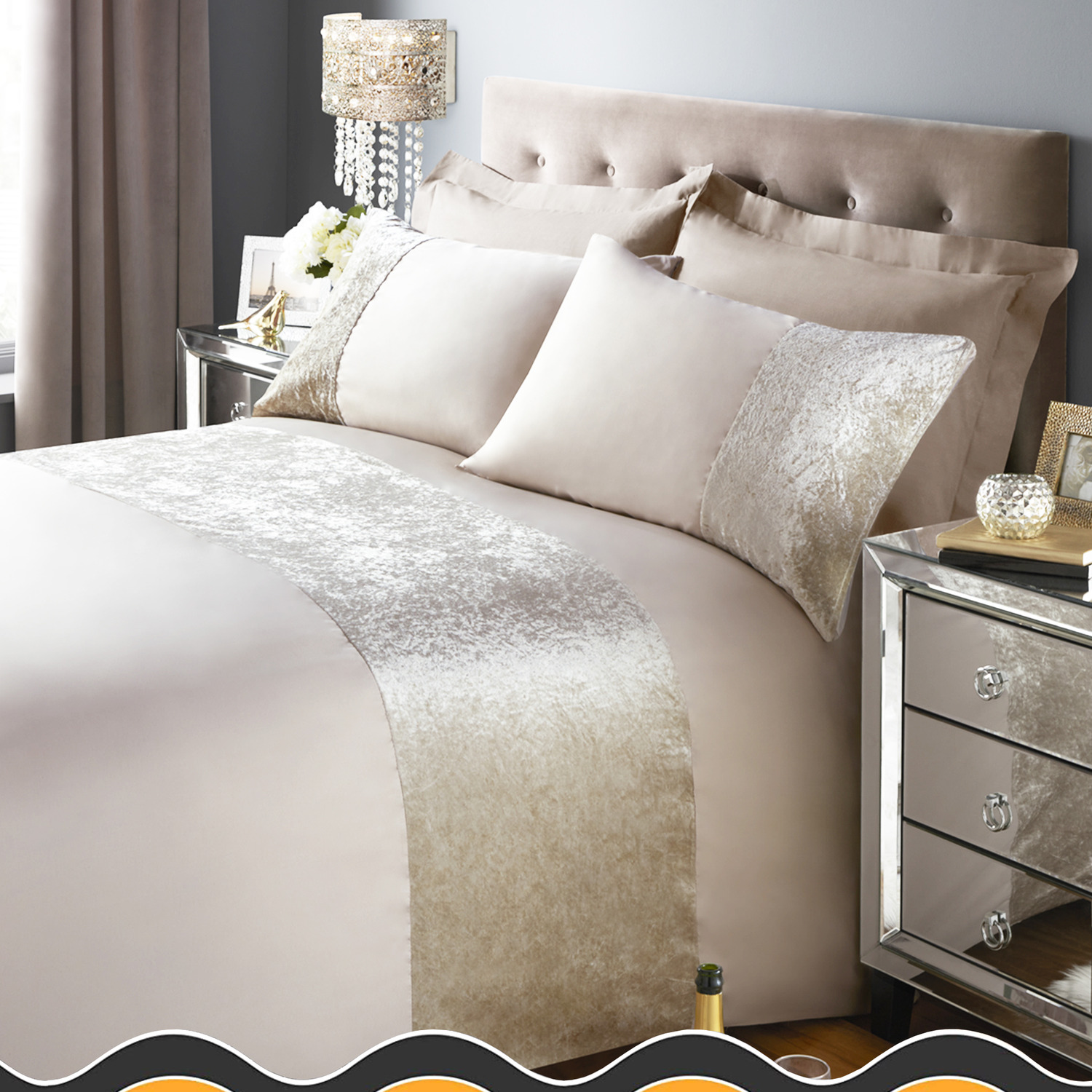 Band Crushed Velvet Duvet Cover Sets - Black 2x Pillowcase Double