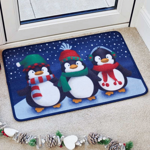 Frosty Penguins Fabric Christmas Doormat